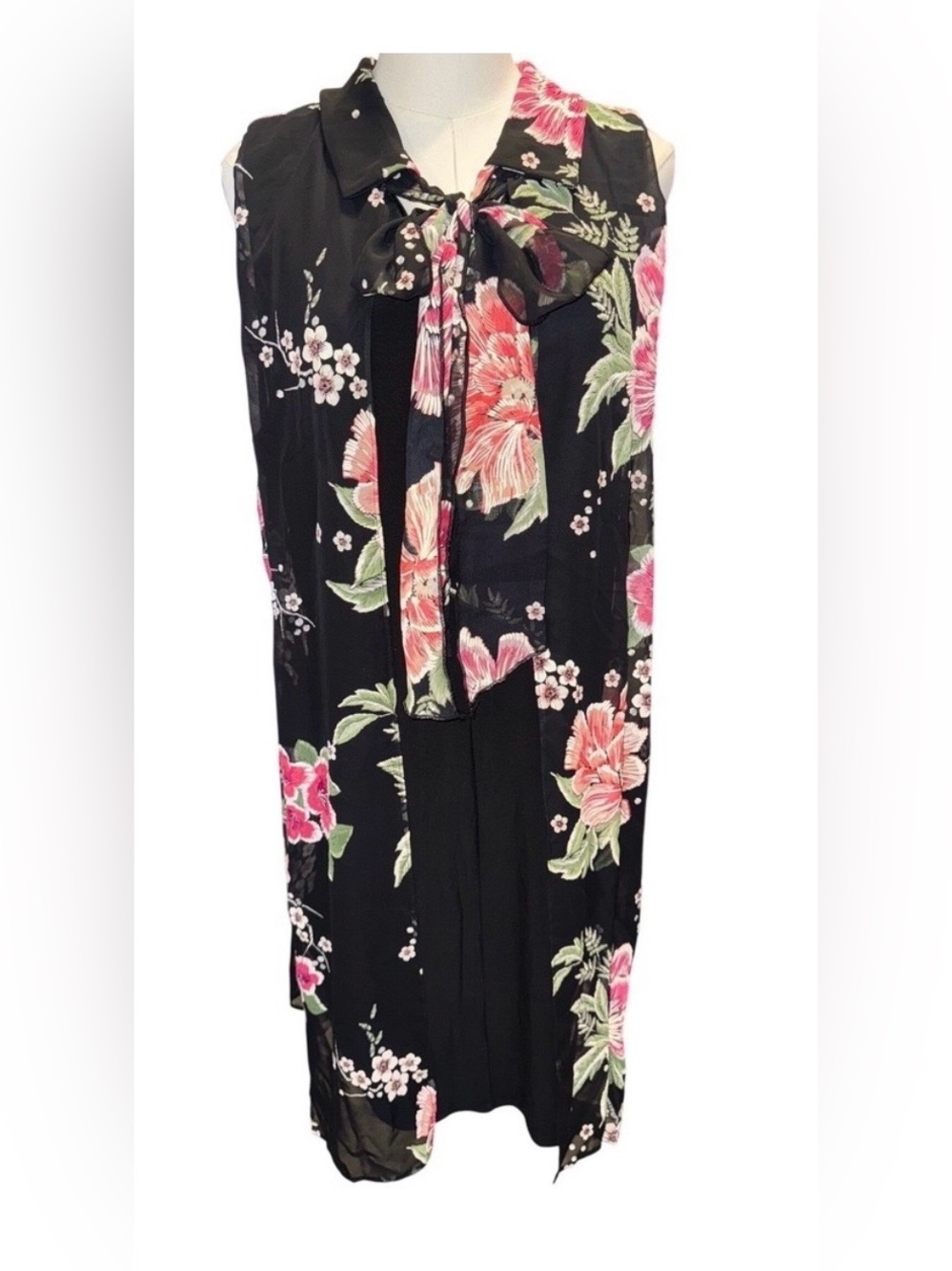 Robbie Bee Black Floral Tie-Neck Maxi Dress women’s 14-NwT